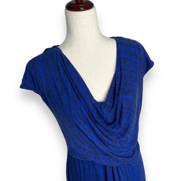 Halston Blue Draped Cowl Neck Dress Size 6 Frost Print Ruched Office Career EUC - Picture 4 of 6